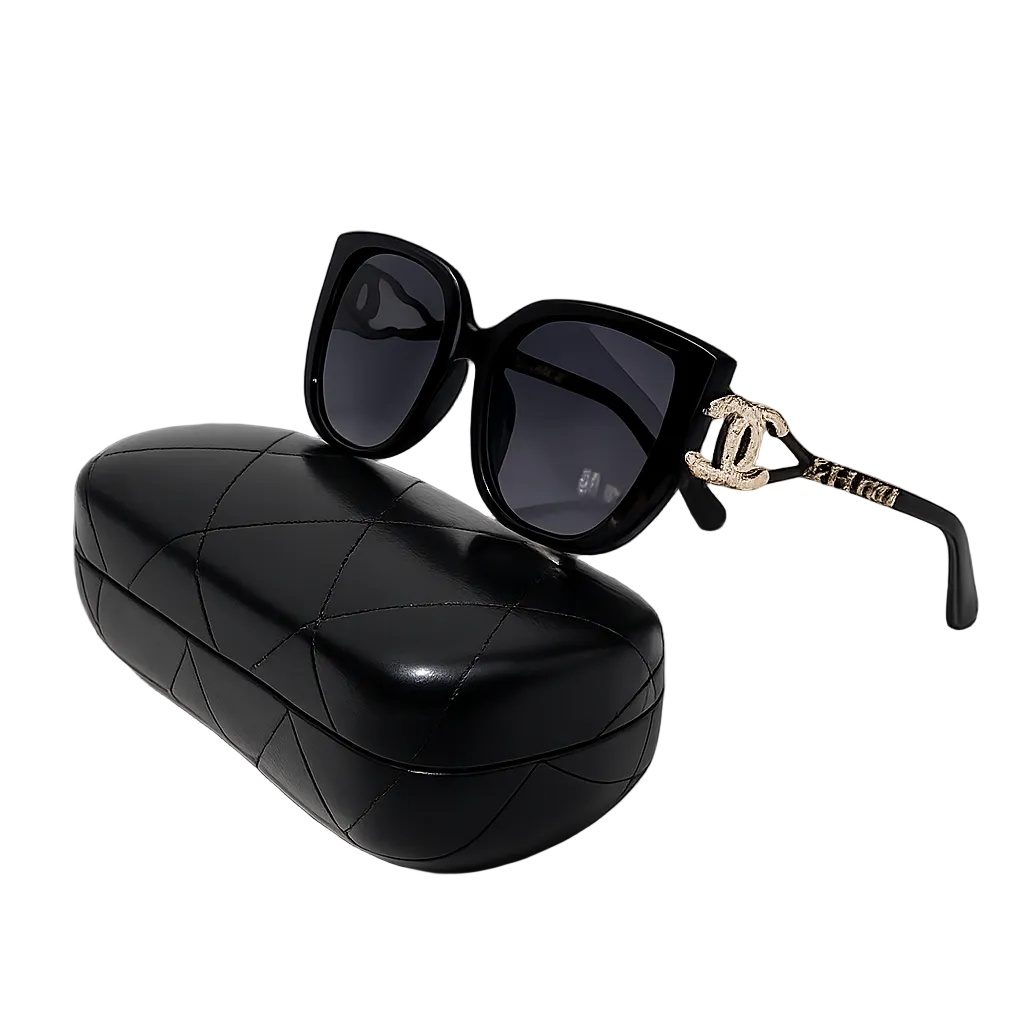 Black/gold Chanel sunglasses
